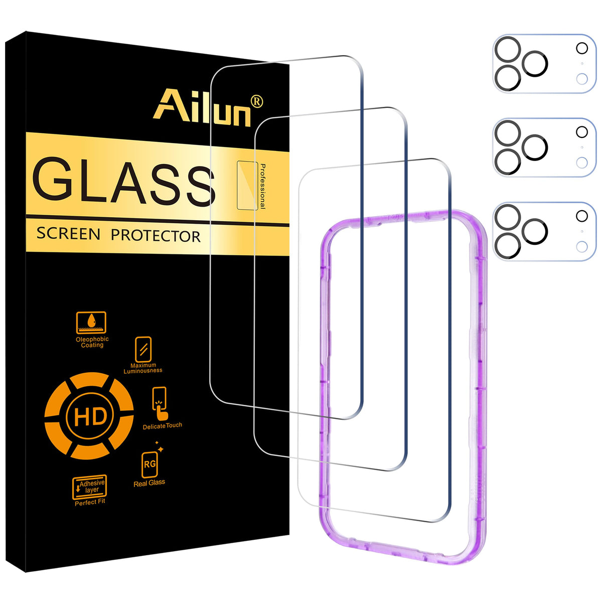 Ailun Screen Protector + Camera Lens Protector for iPhone 16 Pro, 3+3 Pack Jansha Store