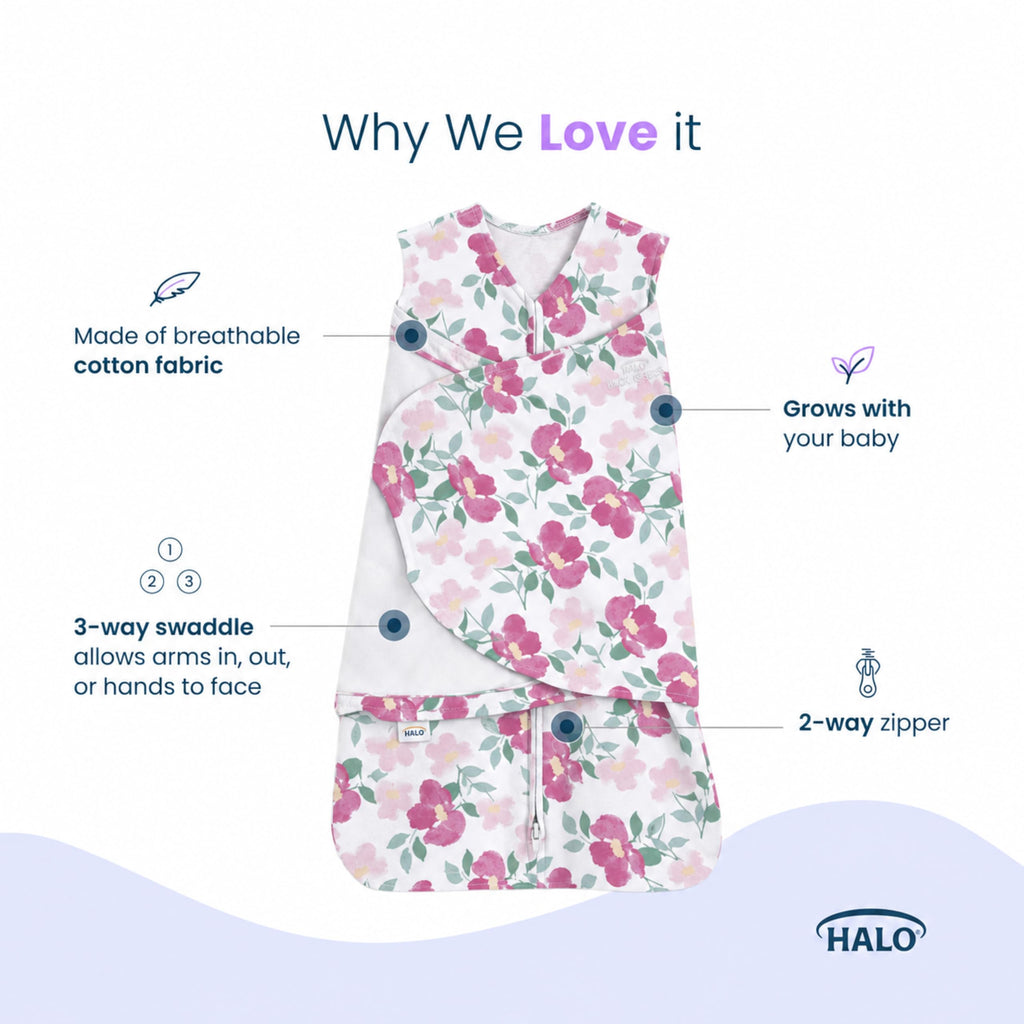 HALO SleepSack Swaddle | Cotton | 1.5 TOG | 6-12 lbs |Floral Stripe Jansha Store