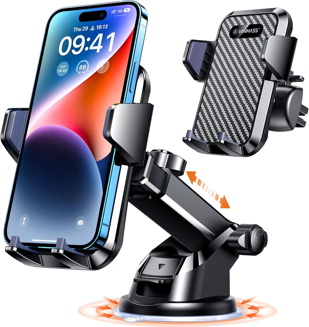 VANMASS【85+LBS Strongest Suction & Military-Grade Ultimate Car Phone Mount【Patent Safety Certs】 Cell Phone Holder for Dash Windshield Vent for iPhone 18 17 Pro Max Automobile Interior Sets, Ink Black Jansha Store