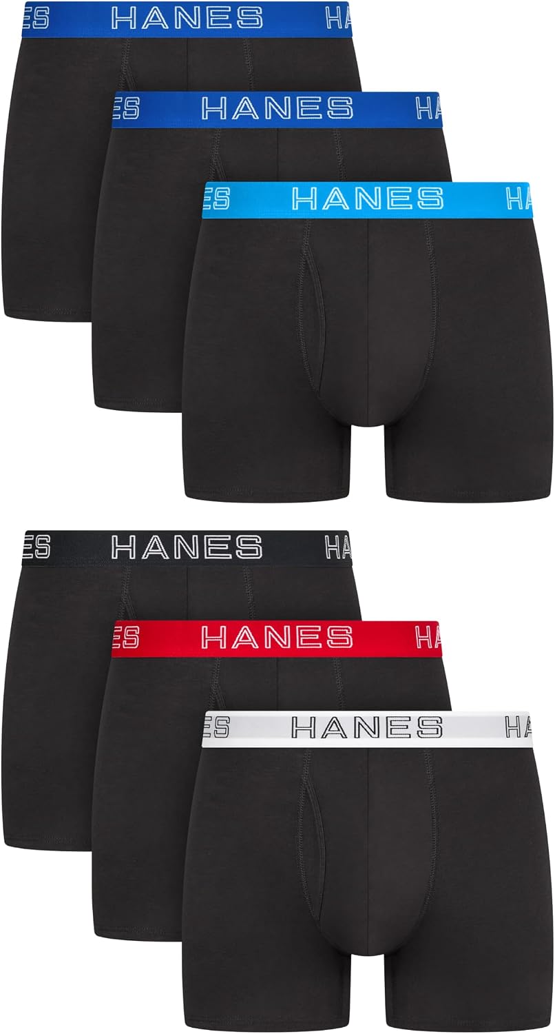 Hanes Men's Boxer Brief Underwear Pack, Stretch Cotton Boxer Briefs for Men, Moisture-wicking, 6-pack Jansha Store