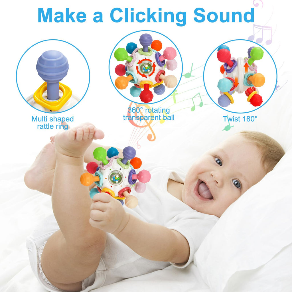Baby Montessori Sensory Teething Toy 0-6 6-12 Months, Teether Ball & Rattle Jansha Store
