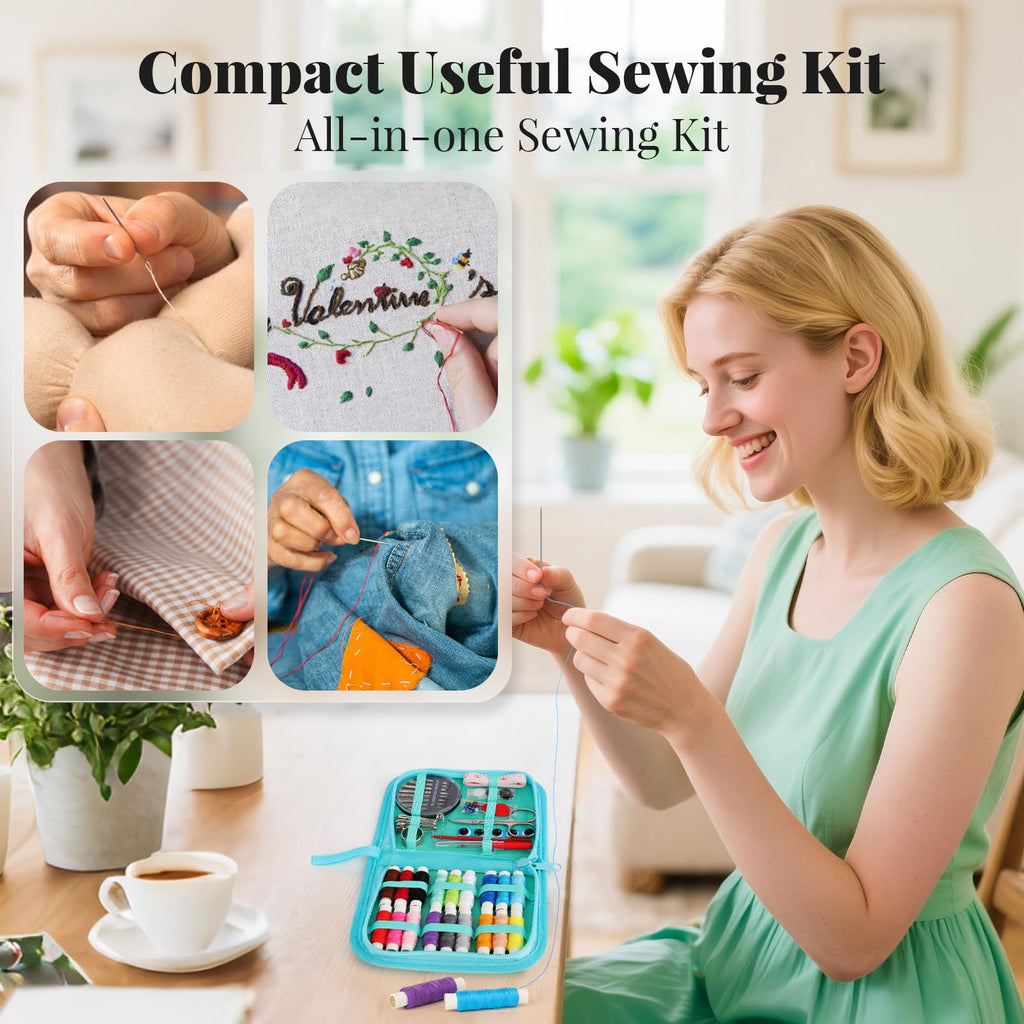 Coquimbo Sewing Kit Gifts for Adults Teen Grils Women Mom Grandma, Portable Sewing Supplies Contains Tape Measure, Scissors, Thimble, Thread, Sewing Needles (Beige, M) Jansha Store