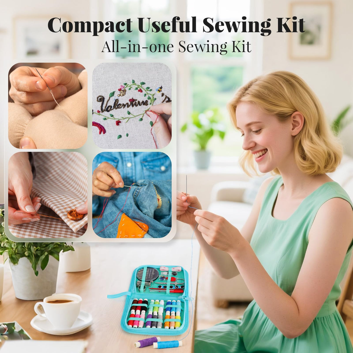 Coquimbo Sewing Kit Gifts for Adults Teen Grils Women Mom Grandma, Portable Sewing Supplies Contains Tape Measure, Scissors, Thimble, Thread, Sewing Needles (Beige, M) Jansha Store