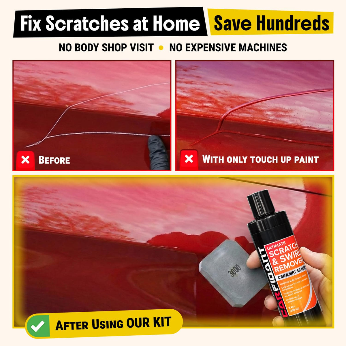 Carfidant Scratch Repair and Swirl Remover - Car Paint Scratch Remover & Restorer Kit with Buffer Pad - Polishing & Waxing Kits - Compound for Vehicles Paint Repair - 8.4 fl. Oz. Jansha Store