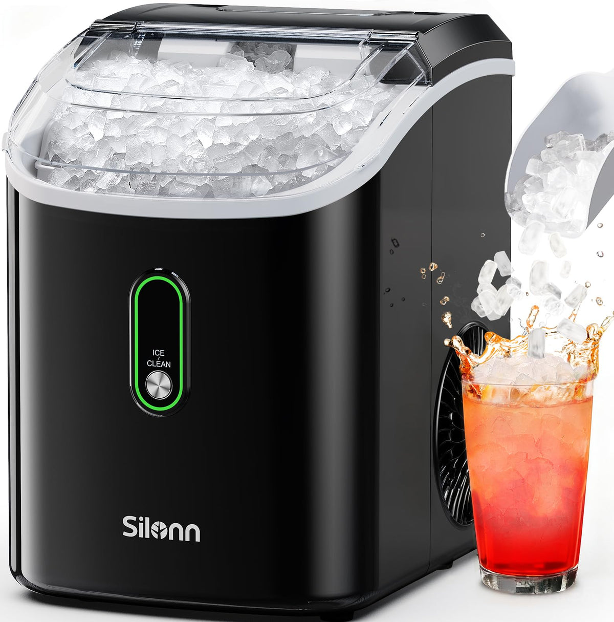 Silonn Nugget Ice Maker Countertop, Pellet Ice Machine with Self-Cleaning Function, Sonic Ice Maker Produces 36lbs of Chewable Ice in 24 Hours, Ideal for Home Kitchen and Office (Stainless Steel) Jansha Store