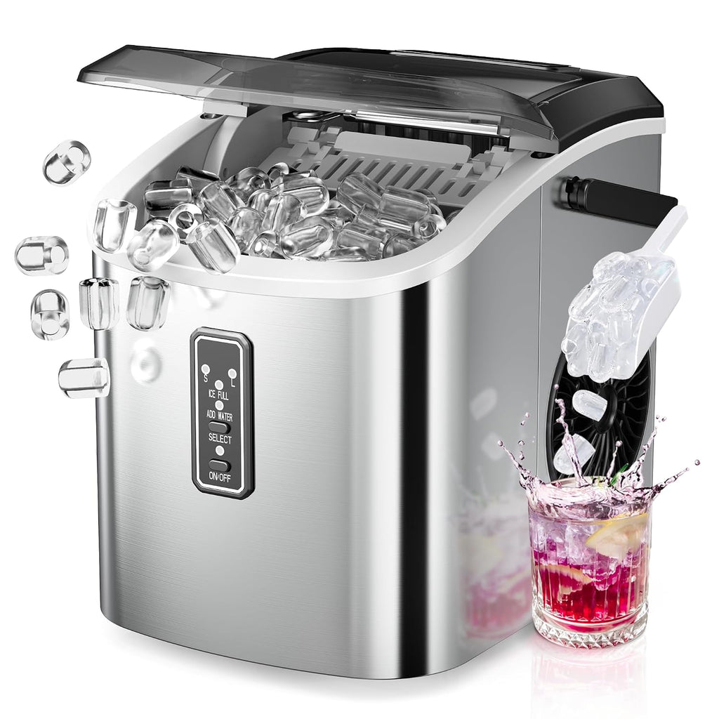 EUHOMY Ice Maker Countertop, 9 Cubes Ready in 6 Mins, 26lbs/24H, Self-Cleaning, Portable Ice Maker Machine with Carry Handle, Basket and Scoop, 2 Sizes of Bullet Ice for Home, Kitchen, Office Jansha Store