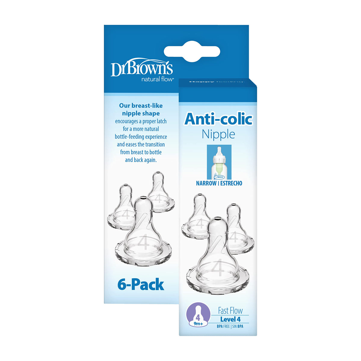 Dr. Brown’s Narrow Level 2 Medium Flow Nipple, 3m+, 6-Pack Jansha Store
