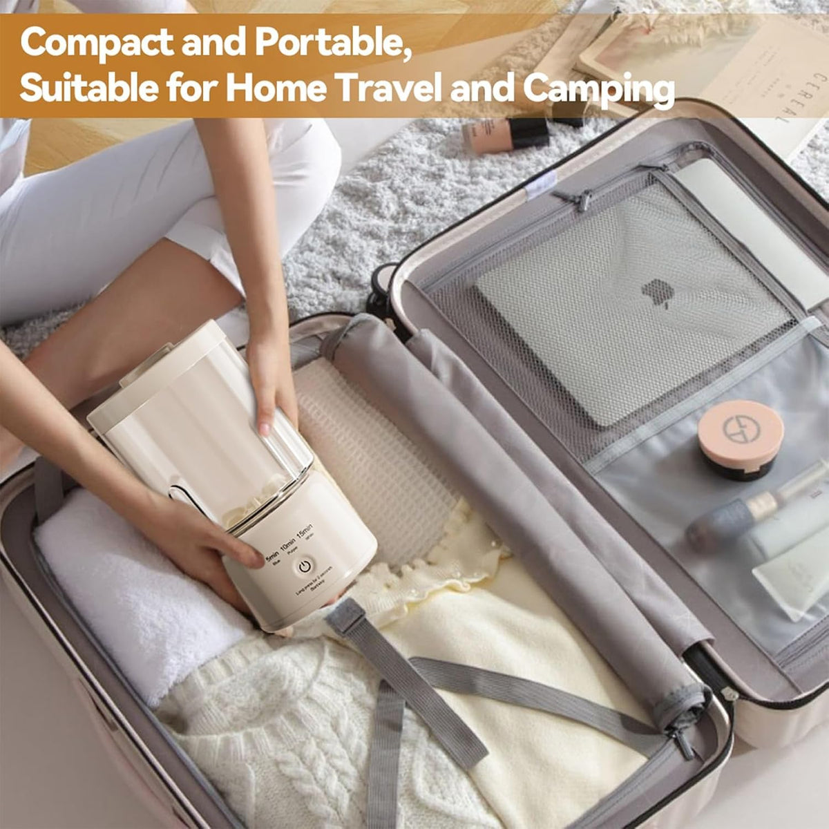 Portable Mini Washing Machine, Rechargeable Underwear Washing Machine Makeup Brush Cleaner Machine Small Clothes Mini Washer for Home, Hotel, Travel and Camping (Cream) Jansha Store