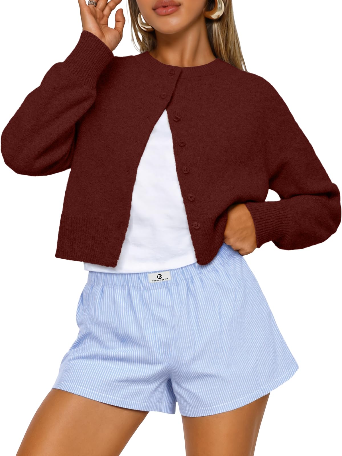 Trendy Queen Cropped Cardigan Sweaters for Women Fall Fashion Clothes 2026 Jansha Store