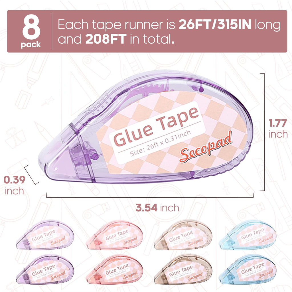 Secopad Scrapbook Tape, Glue Tape for Crafts, 12 Pack, Clear Colored Shell Jansha Store