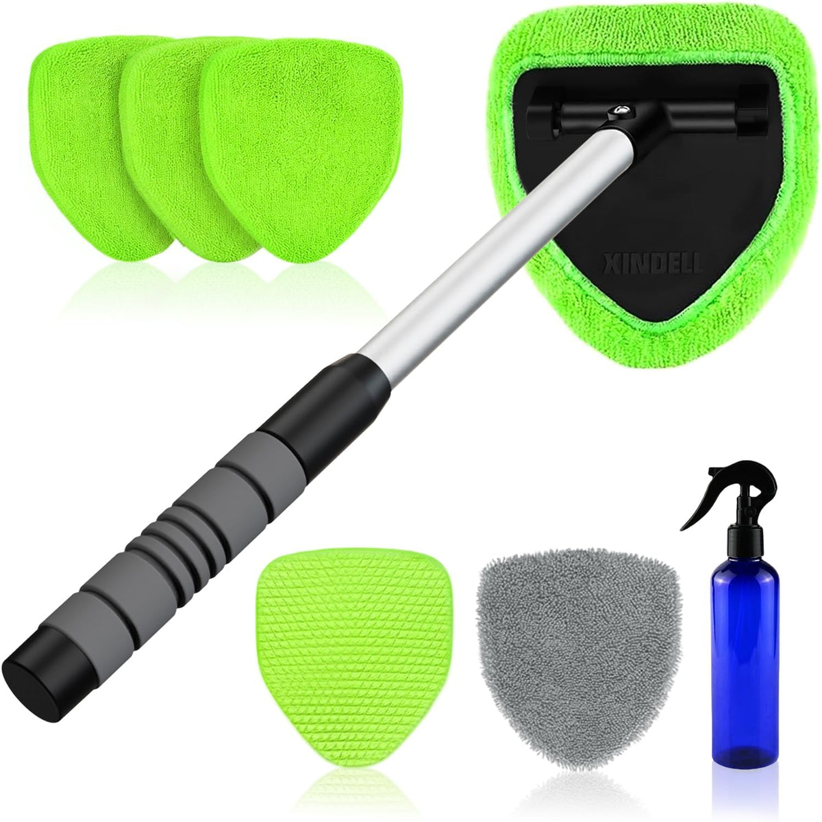 XINDELL Interior Windshield Cleaner Tool – Car Interior Window Cleaning Kit with Extendable Handle & 4 Microfiber Pads, Auto Wiper Inside Compact Windshield Brush for Car & Home Windows Jansha Store