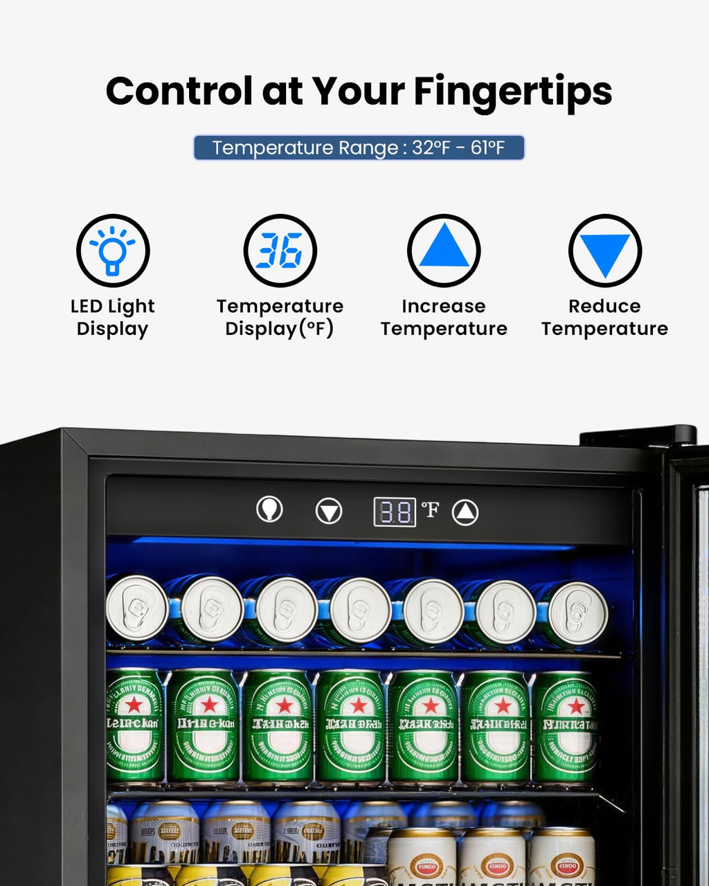 Feelfunn 3.2 Cu. Ft. Beverage Refrigerator, 126-Can Mini Fridge, 34-64°F Jansha Store