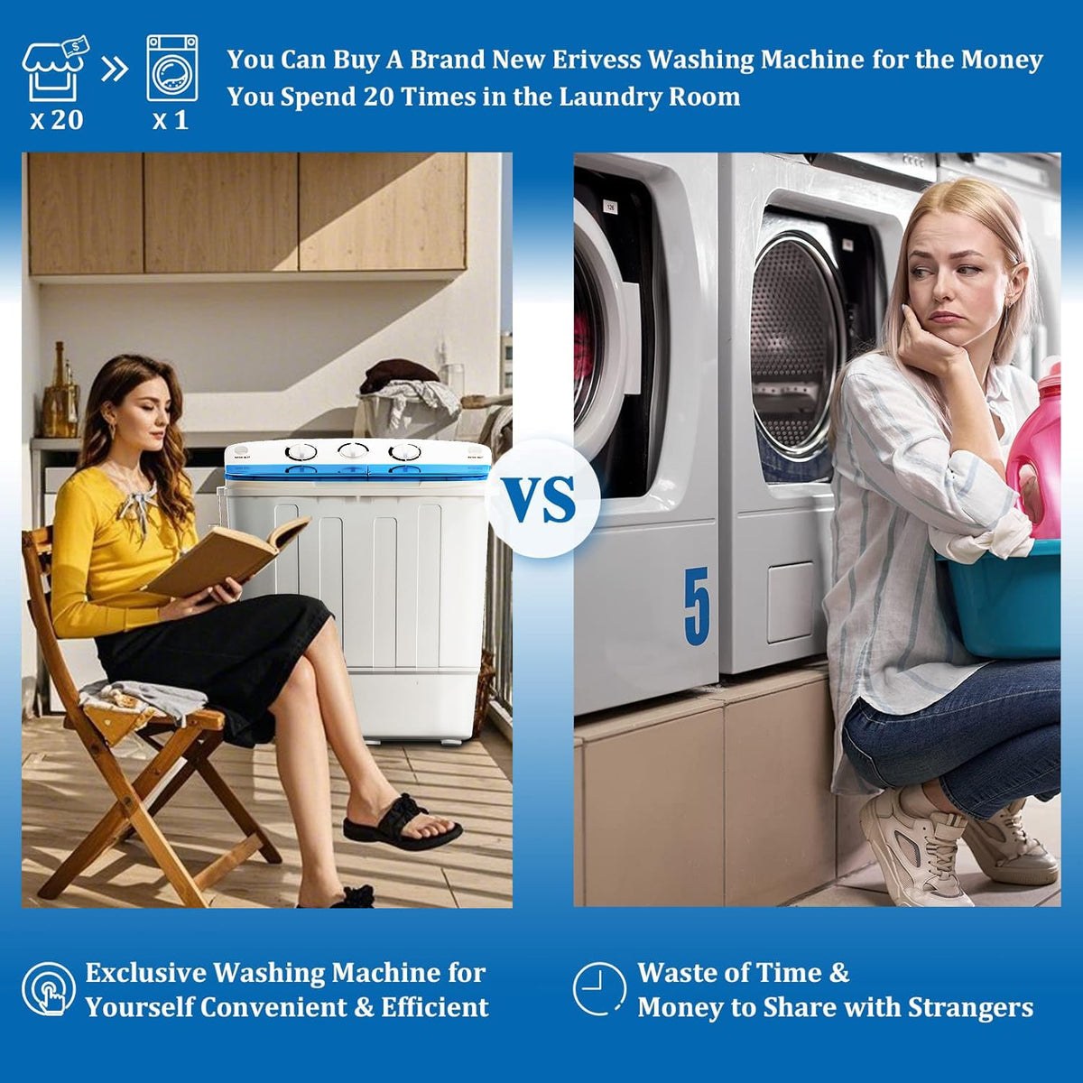 Erivess Portable Twin Tub 19lbs Washing Machine with Drying Rack and 10 Hangers, 12lbs Washer Mini Compact Laundry Machine with 7lbs Spinner, 1500rpm Semi-automatic Washer Combo for Dorm&Apartment Jansha Store