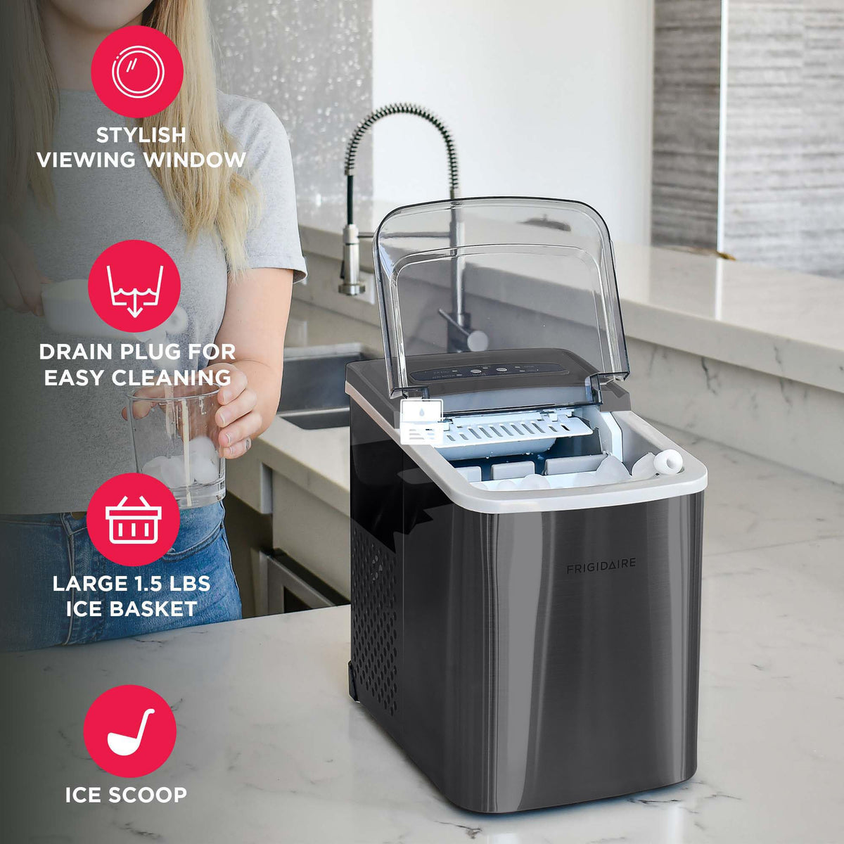 Frigidaire 26 Lbs per Day Portable Compact Maker, Ice Making Machine, Stainless, Medium Jansha Store