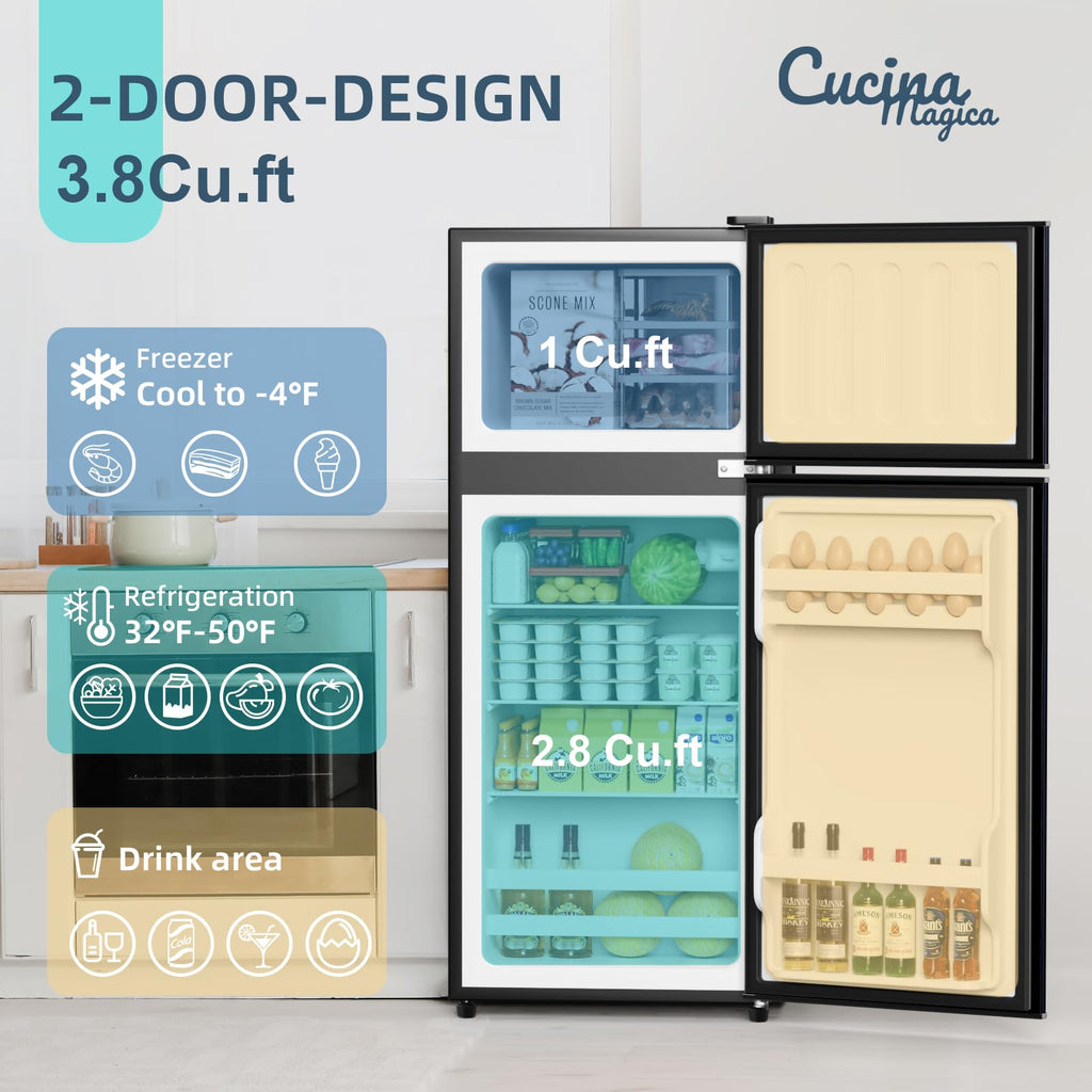 Cucina Magica Mini Fridge with Freezer, 3.8 Cu.Ft Small Fridge, Dorm Fridge Jansha Store