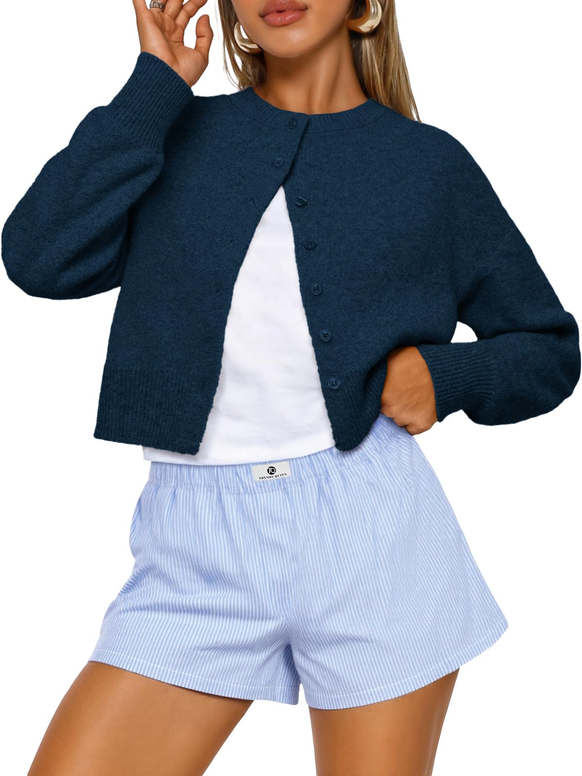 Trendy Queen Cropped Cardigan Sweaters for Women Fall Fashion Clothes 2026 Jansha Store