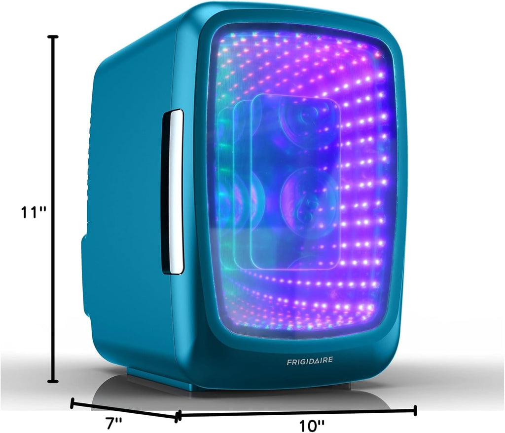 Frigidaire Gaming Light Up Mini Beverage Refrigerator, 6 can, 4 liters, Cooler with large see through door and LED lights Perfect for Gaming Experience, Home, Office, or Cars.12V Charger (Blue) Jansha Store