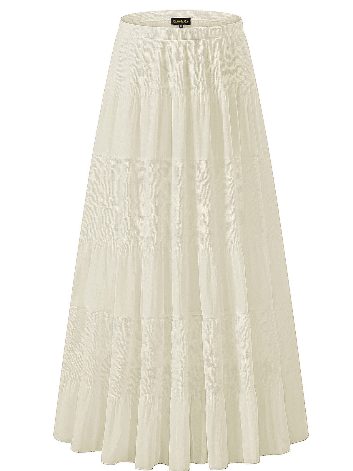 NASHALYLY Women's Chiffon Elastic High Waist Pleated A-Line Maxi Skirts Jansha Store