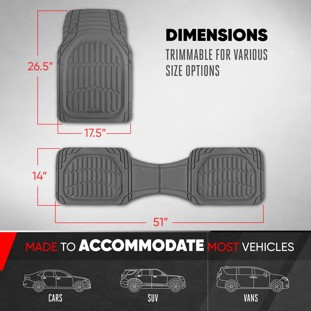 Motor Trend FlexTough Floor Mats for Cars, Black Deep Dish All-Weather Car Mats, Waterproof Trim-to Fit Automotive Floor Mats for Cars Trucks SUV, Universal Floor Liner Car Accessories Jansha Store