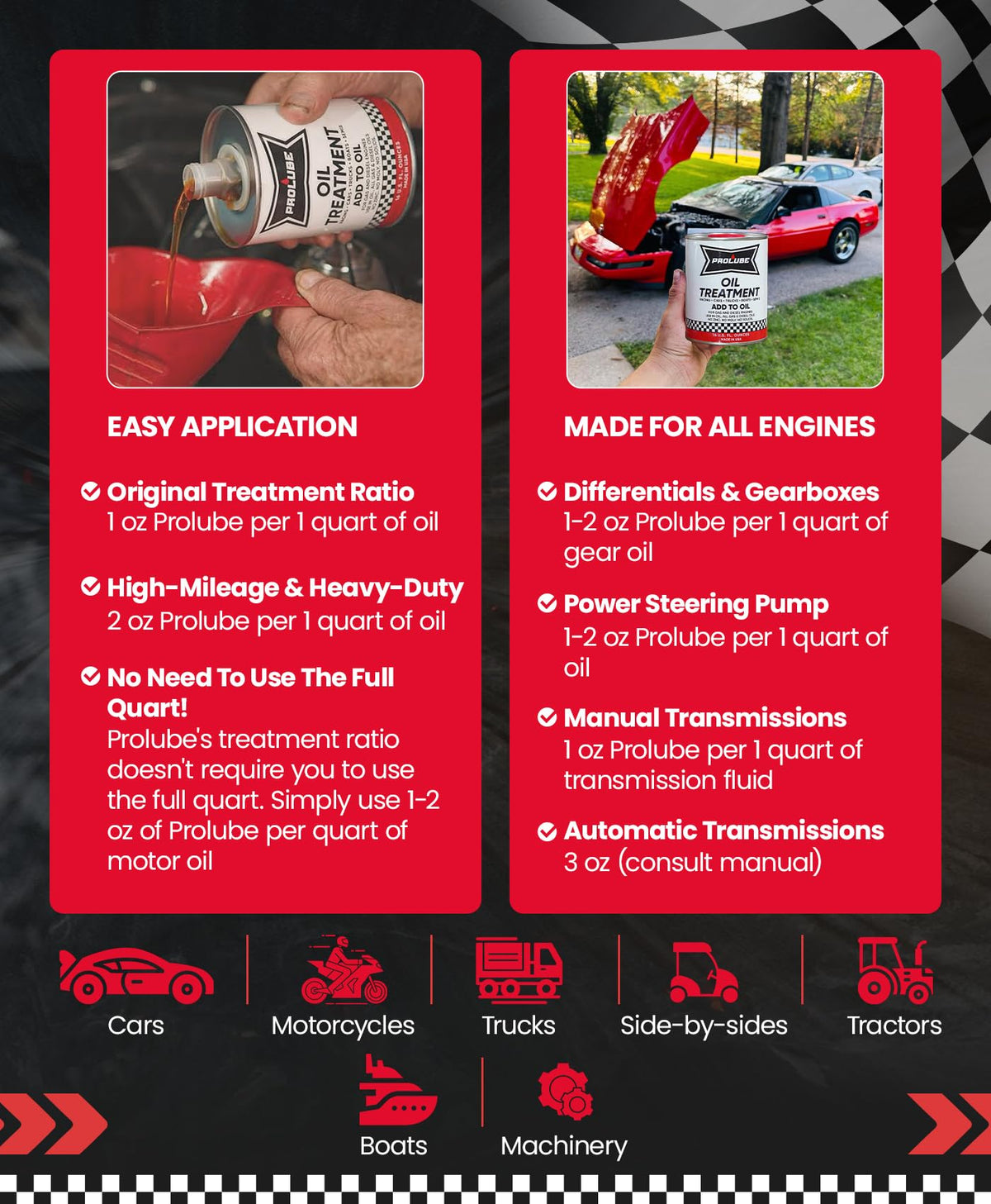 Prolube Oil Treatment - Engine Oil Additive for Gas & Diesel Engines - Reduces Wear, Noise, Vibration - Boosts Fuel Economy & Horsepower - Works on Transmissions & Differentials (1QT) Jansha Store