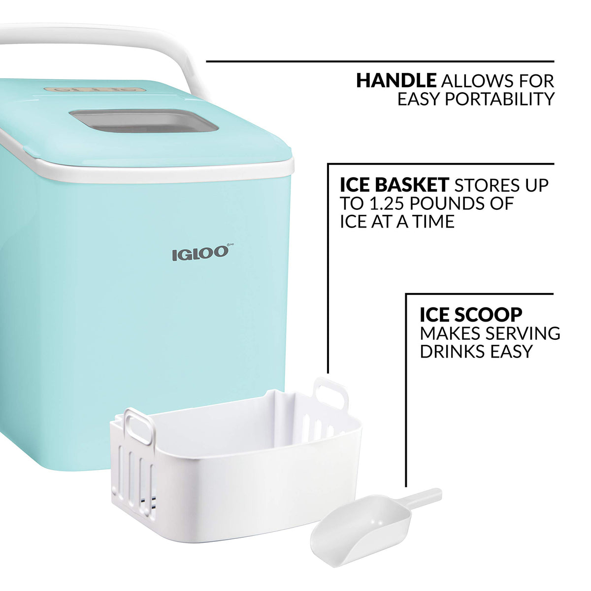 Igloo Portable Ice Maker with Scoop - Ice Maker with LED Control Panel & 1.5 Quart Water Tank - Stainless Ice Cube Maker Produces 26 Lbs. of Ice in 24 Hours with 9 Large or Small Cubes in 7 Minutes Jansha Store