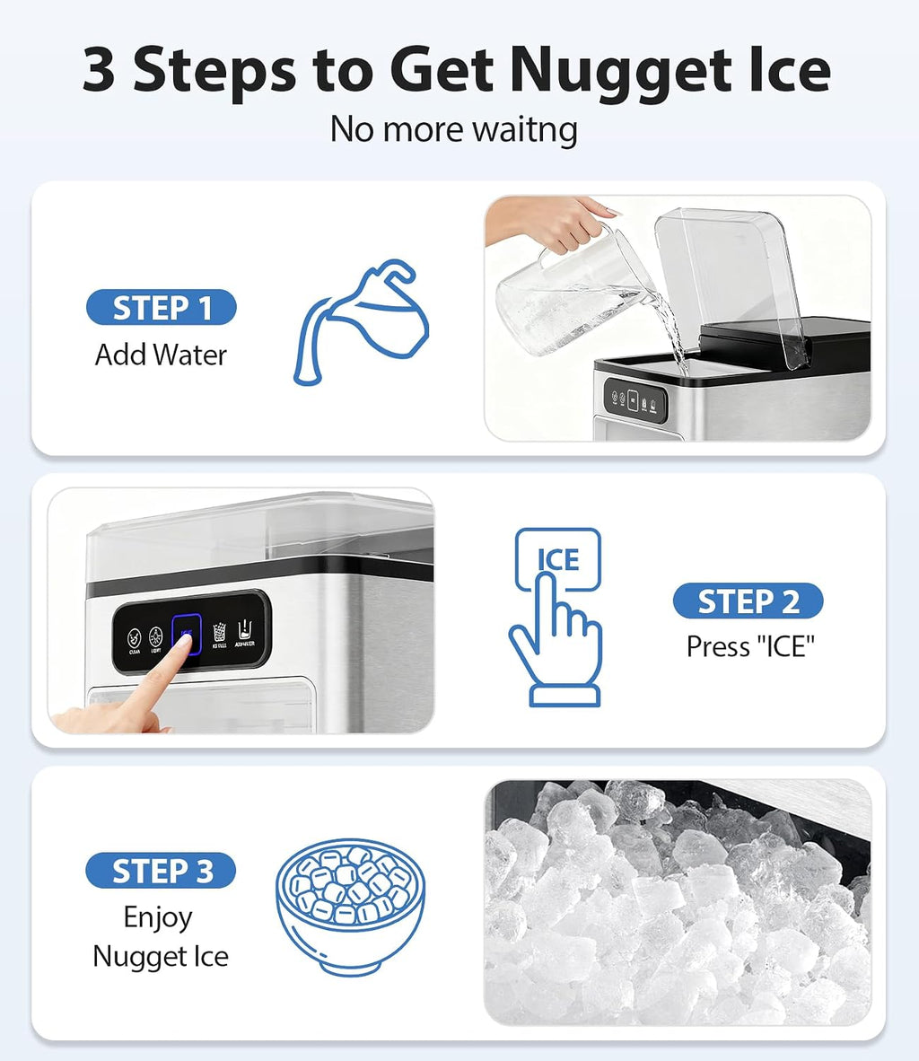 Nugget Ice Maker 40lbs/Day Countertop Ice Makers Chewable Pellet Ice Jansha Store