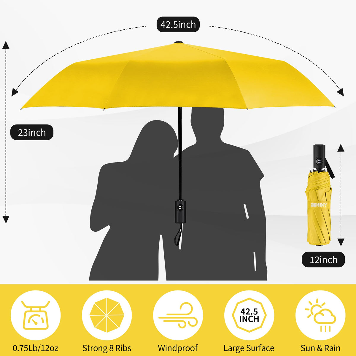 Seniny Windproof Travel Umbrella, Automatic Umbrellas for Rain, Portable & Compact Umbrellas for Backpack, Strong UV for Protection, Folding Small Sun Umbrella for Car, Walking Jansha Store