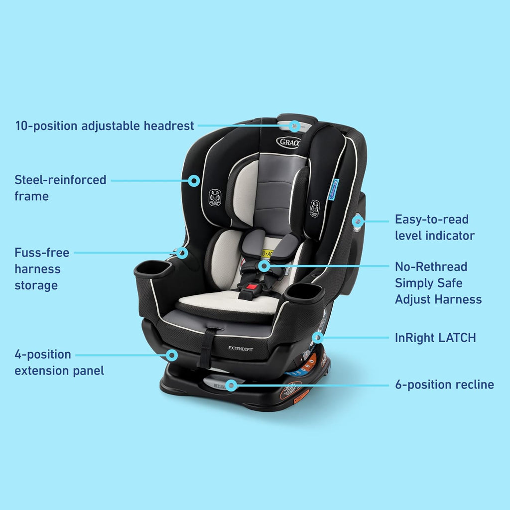Graco Extend2Fit 2-in-1 Convertible Car Seat, Gotham Jansha Store