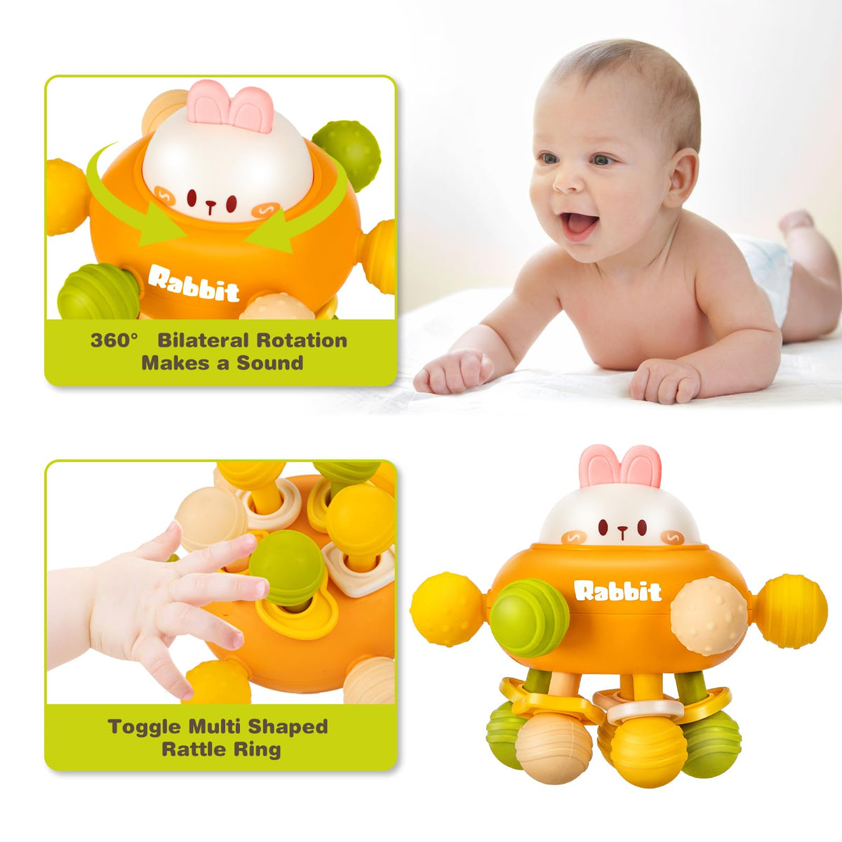 Baby Montessori Sensory Teething Toy 0-6 6-12 Months, Teether Ball & Rattle Jansha Store