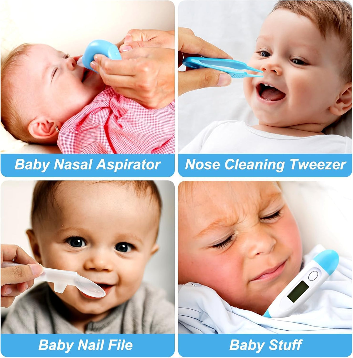 Baby Grooming Kit, Infant Safety Care Set with Hair Brush Comb Nail Clipper Nasal Aspirator,Baby Essentials Kit for Newborn Girls Boys (Grey White) Jansha Store