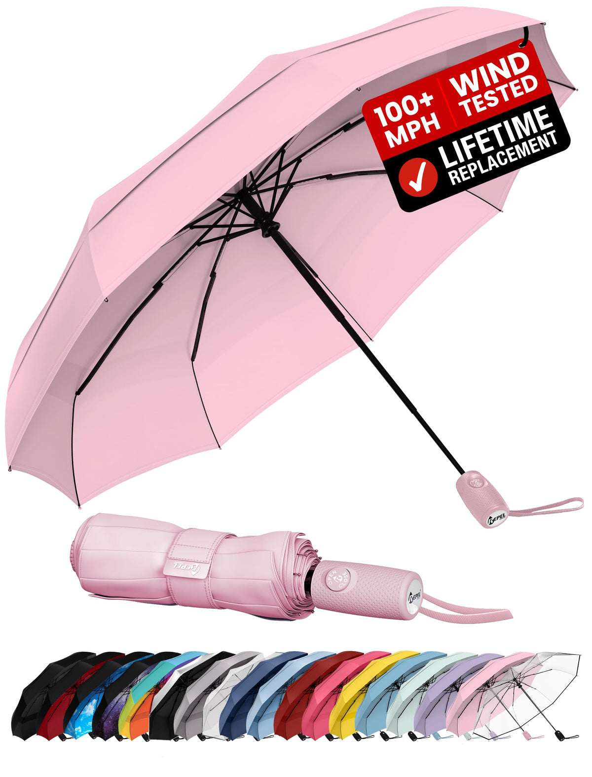 Windproof Travel Umbrella - Compact & Withstands Winds up to 100MPH, Strongest Premium Auto Folding Umbrella for Rain and Sun - Durable, Light & Portable for Women & Men, Fits Backpack & Cars Jansha Store