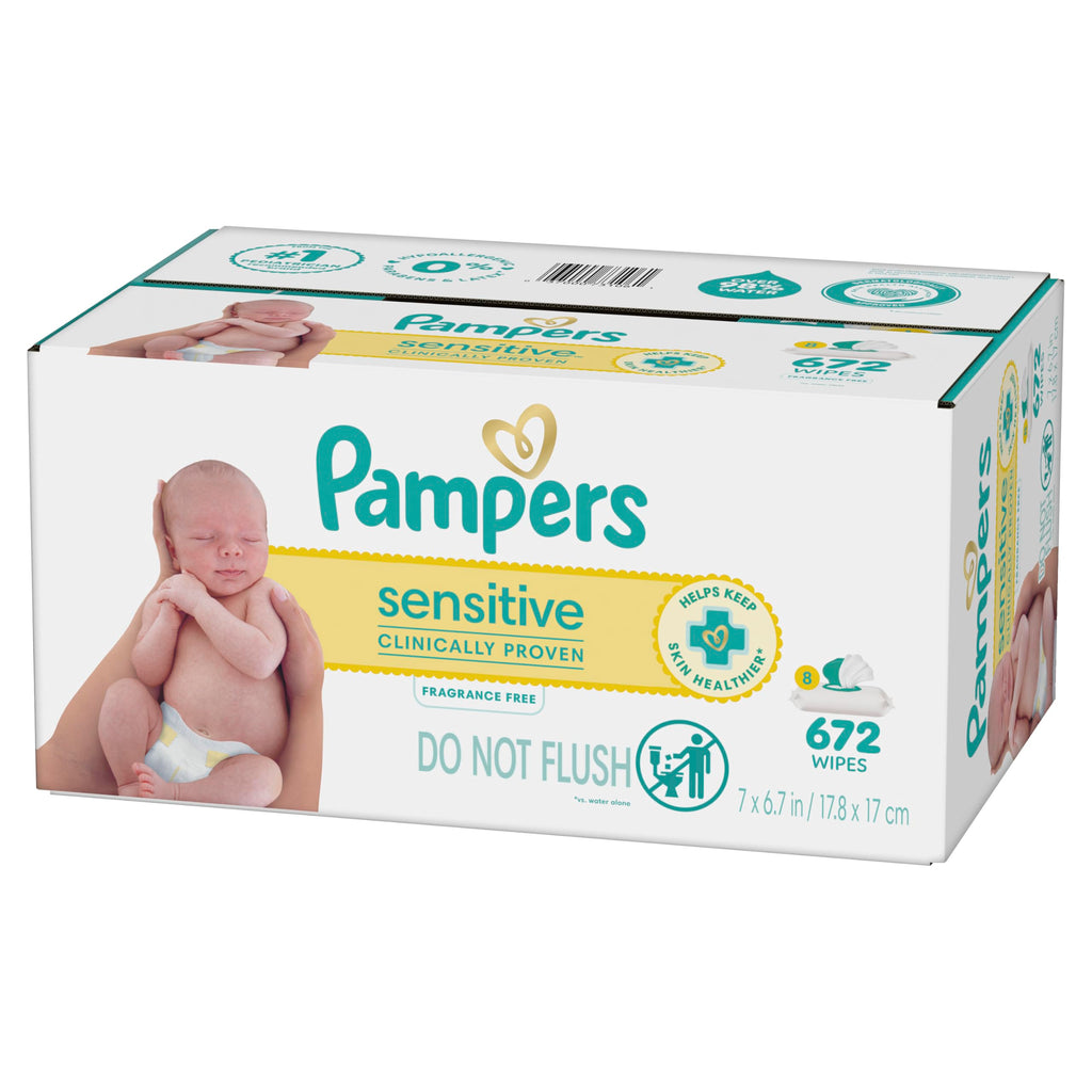 Pampers Sensitive Baby Wipes, Unscented, Fragrance Free, Clinically Proven, Water Based, Hypoallergenic, Multi-Use, Hand Wipes, 1008 Wipes Total (18X Flip-Top Packs) Jansha Store