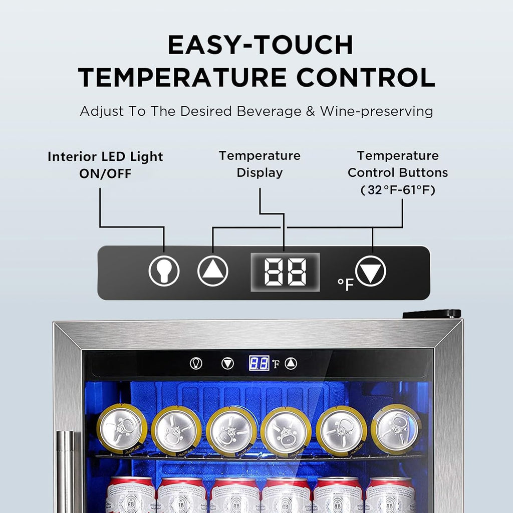 Electactic Mini Fridge 130 Can Beverage Refrigerator Cooler, 3.2 Cu.Ft Drink Fridge for Soda Wine Beer, Adjustable Temperature Control for Home Office, Black Jansha Store