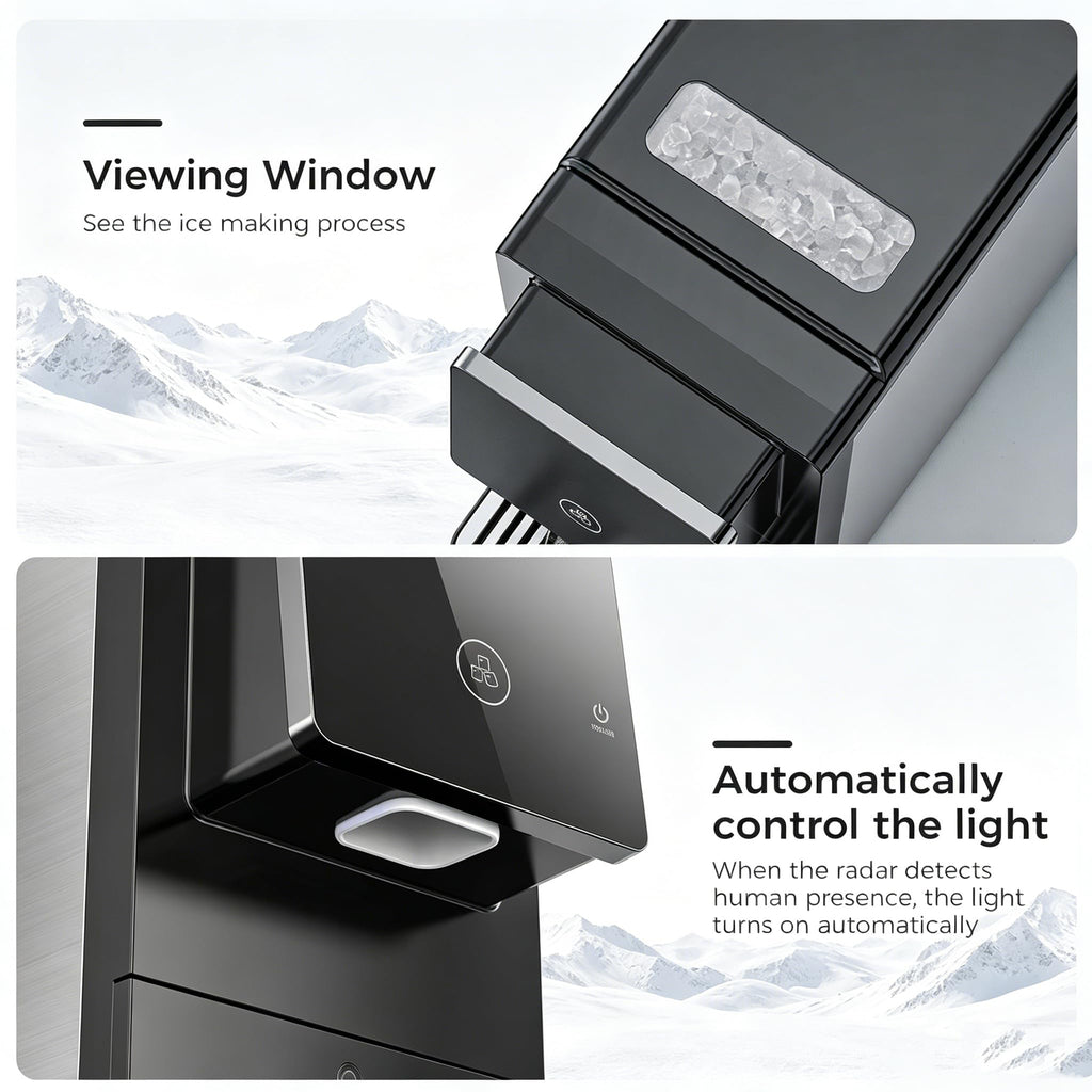 COWSAR Nugget Countertop Ice Maker, 33 lbs/Day Chewable Pellet Ice Machine with Self-Cleaning, Auto Lighting & Measured Dispensing, Portable Pebble Ice Maker for Home, Kitchen, Office, Black Jansha Store
