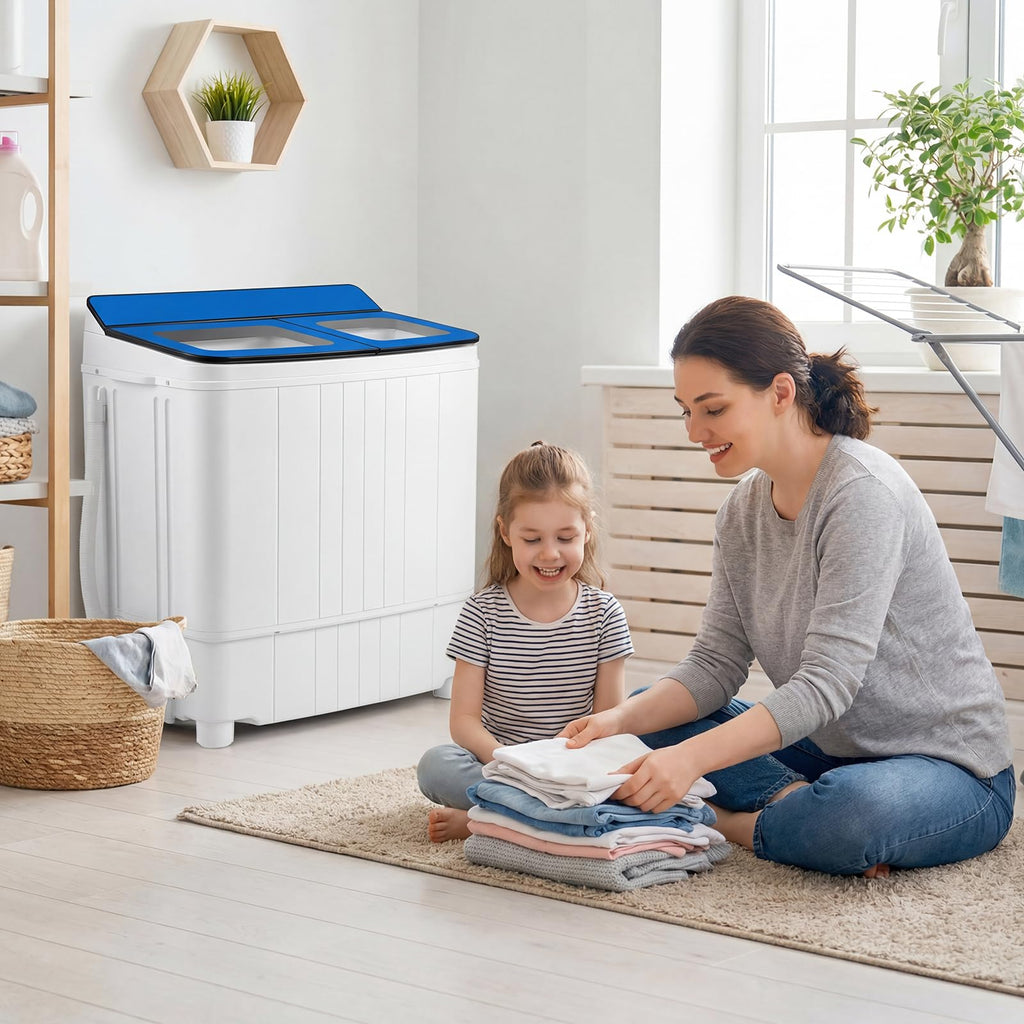 COSTWAY 26Lbs Portable Washing Machine with Built-in Drain Pump, Blue Jansha Store