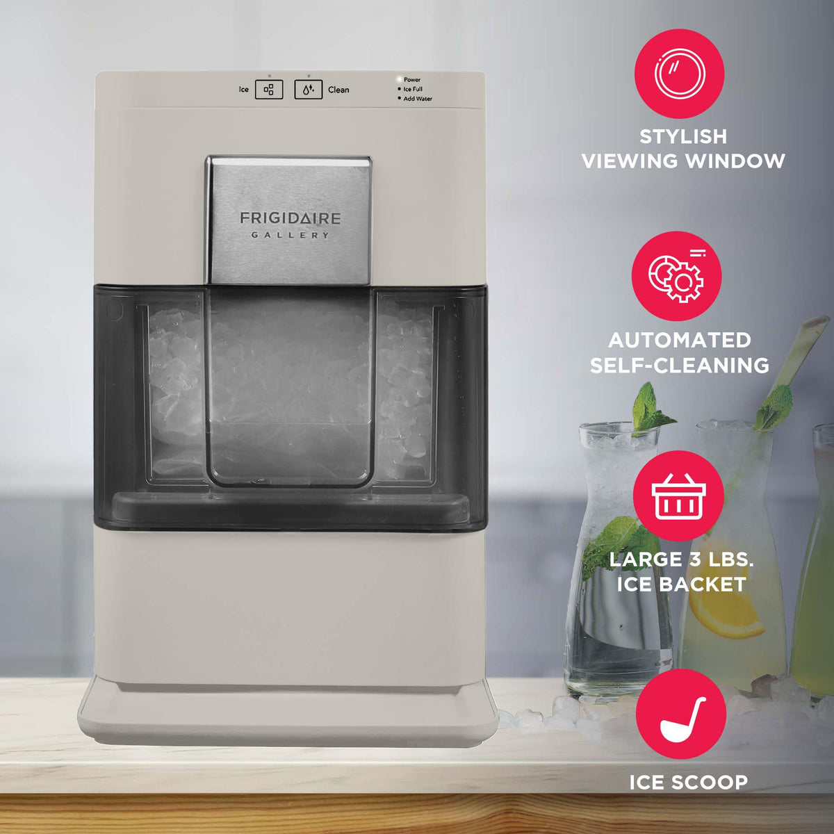 Frigidaire, 26 lb per Day, Countertop Bullet Ice Maker, Stainless Steel Jansha Store