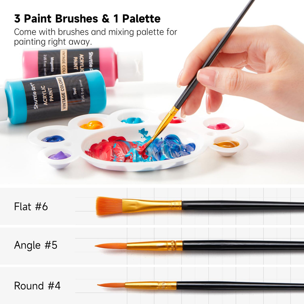 Shuttle Art Acrylic Paint, 36 Colors Acrylic Paint Set with Brushes & Palette, 2oz/60ml Bottles, Rich Pigments Non-toxic for Artists Kids & Adults, Painting on Canvas Rocks Ceramic Wood Jansha Store
