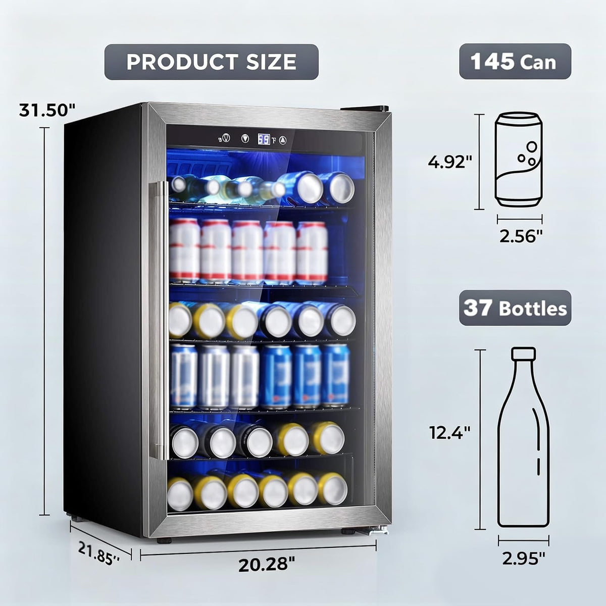 Electactic Mini Fridge 130 Can Beverage Refrigerator Cooler, 3.2 Cu.Ft Drink Fridge for Soda Wine Beer, Adjustable Temperature Control for Home Office, Black Jansha Store