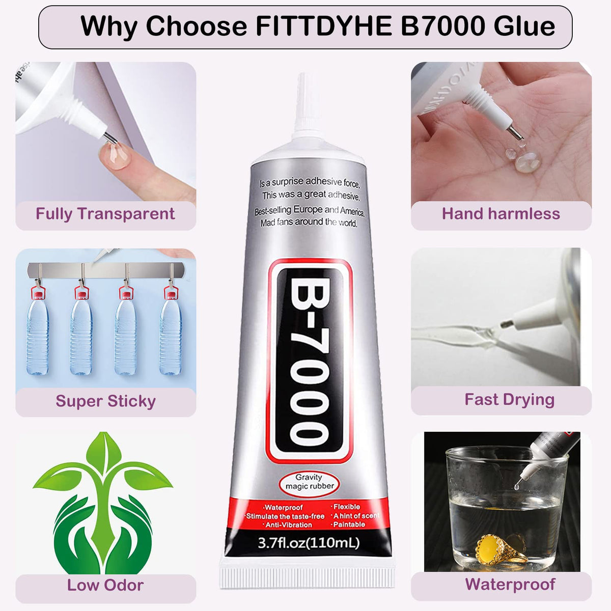 B7000 Jewelry Glue for Making, FITTDYHE 1PCS 50ML/1.69 fl oz Clear Adhesive for Rhinestone, Fabric, Multipurpose Super B-7000 for Phone Repair, Nail Art, Wood, Glass, Charms Jansha Store