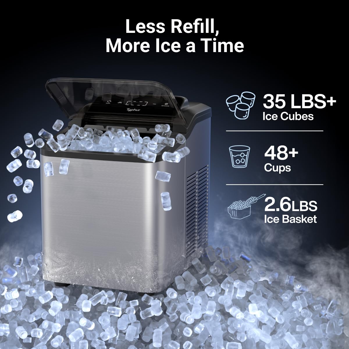Typhur Nugget Ice Maker Countertop, Self-Cleaning Pump, 35lb/24H, Stainless Jansha Store