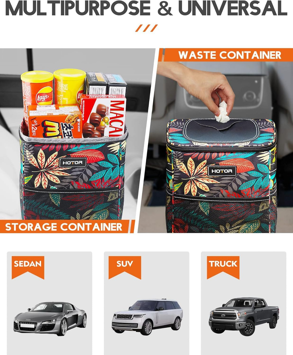 HOTOR Car Trash Can, Leakproof Car Organizer, 2-Gallon, Black Jansha Store