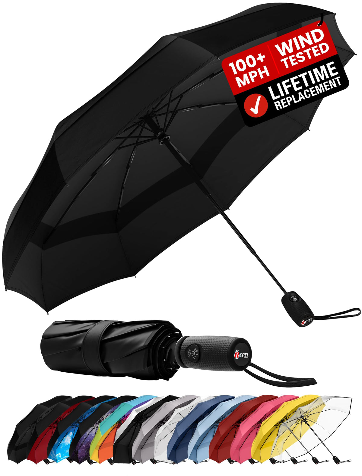 Windproof Travel Umbrella - Compact & Withstands Winds up to 100MPH, Strongest Premium Auto Folding Umbrella for Rain and Sun - Durable, Light & Portable for Women & Men, Fits Backpack & Cars Jansha Store