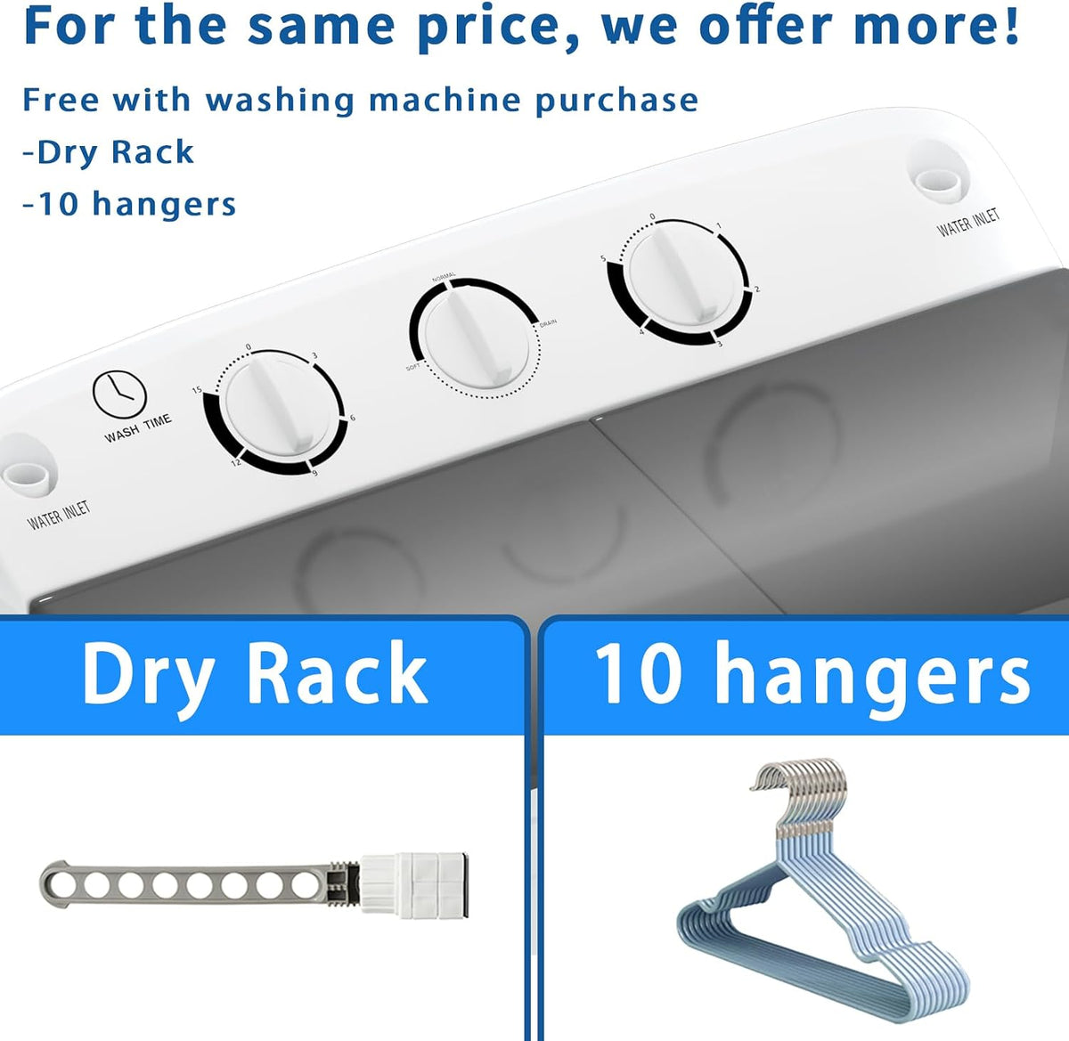 Erivess Portable Twin Tub 19lbs Washing Machine with Drying Rack and 10 Hangers, 12lbs Washer Mini Compact Laundry Machine with 7lbs Spinner, 1500rpm Semi-automatic Washer Combo for Dorm&Apartment Jansha Store