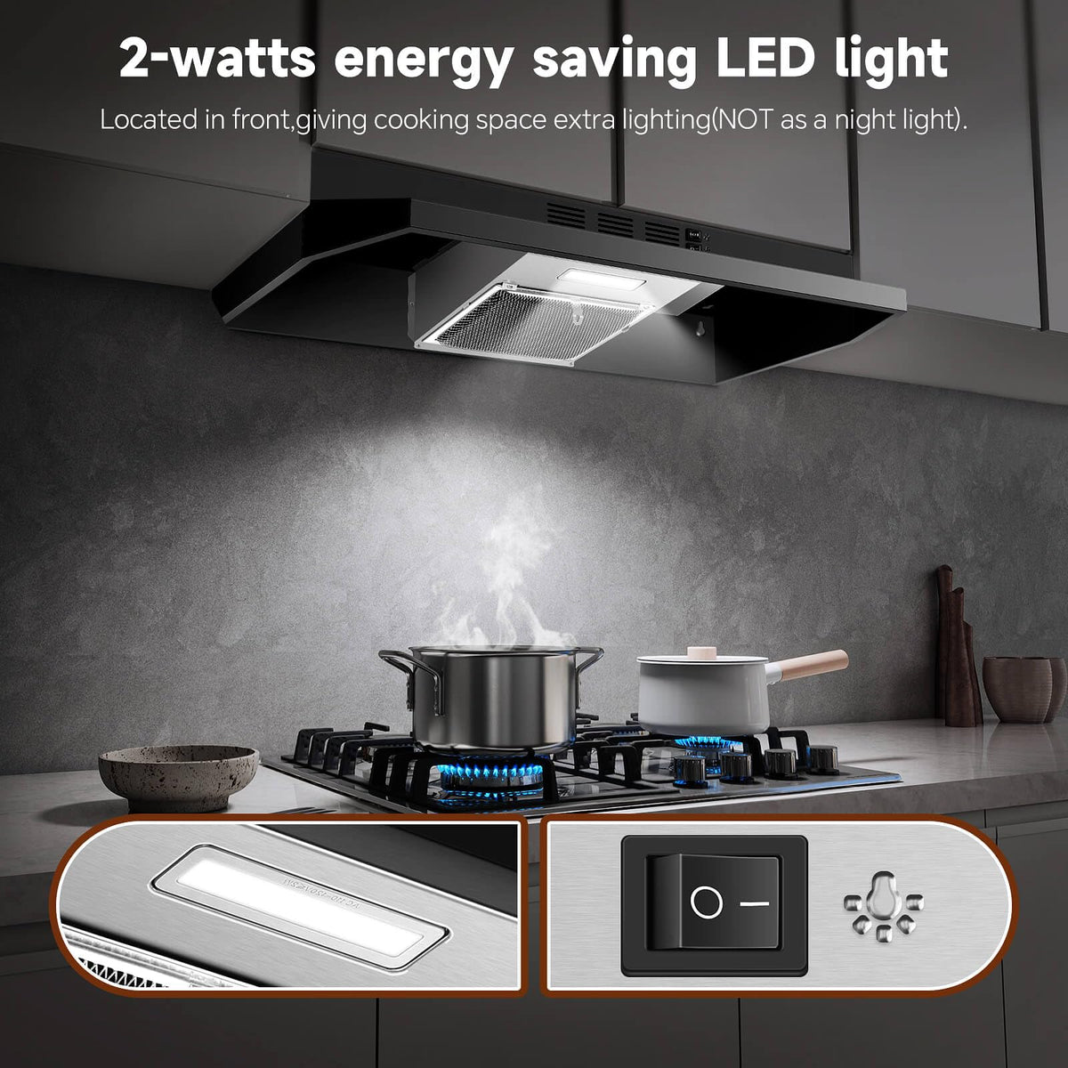 SNDOAS Range Hood 30 inch Under Cabinet, Ducted/Ductless Convertible Kitchen Hood, Stainless Steel Vent Hood with LED Light,Under Cabinet Hood with 2 Speed Exhaust Fan,Black Jansha Store