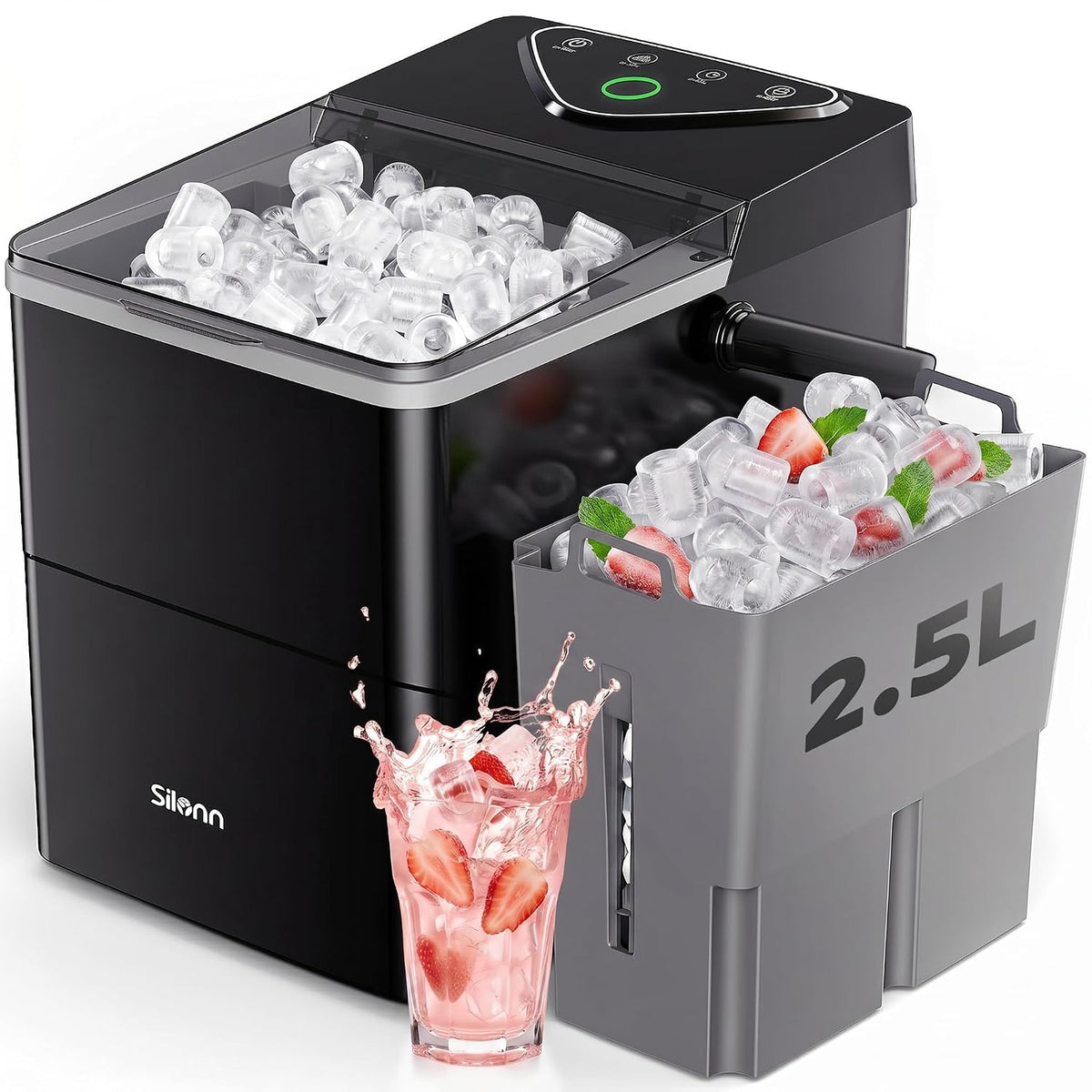 Silonn Countertop Ice Maker, Ice Makers Countertop with 2.5L Expandable Ice Basket & 1.8L Water Tank, 26Lbs/24H, 9 Bullet Ice in 6 Mins, Self-Cleaning, 2 Ice Sizes for Home Kitchen Jansha Store