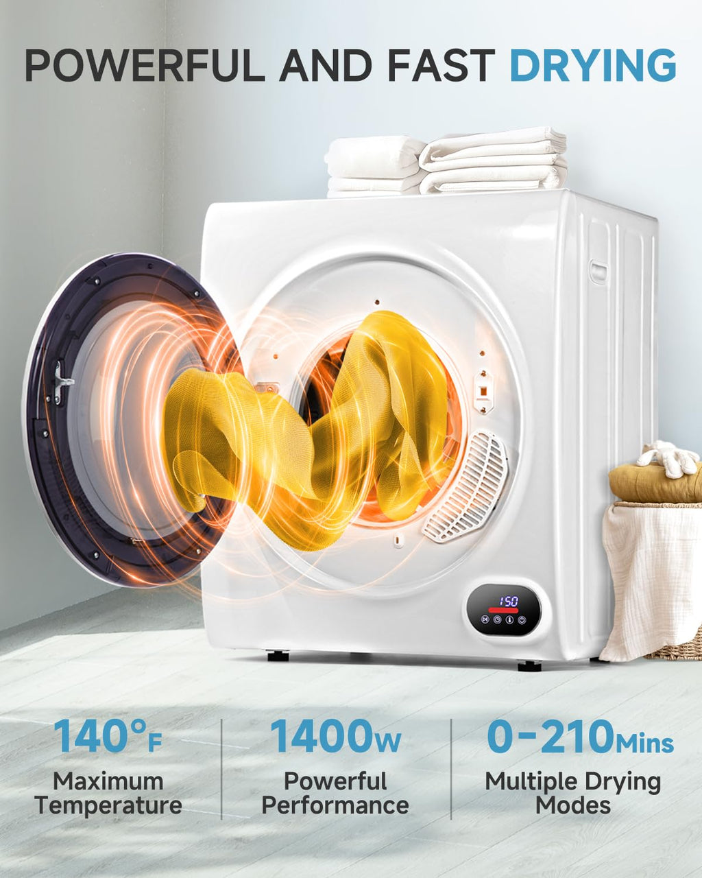 Feelfunn 850W Portable Clothes Dryer with 4 Automatic Drying Modes Jansha Store
