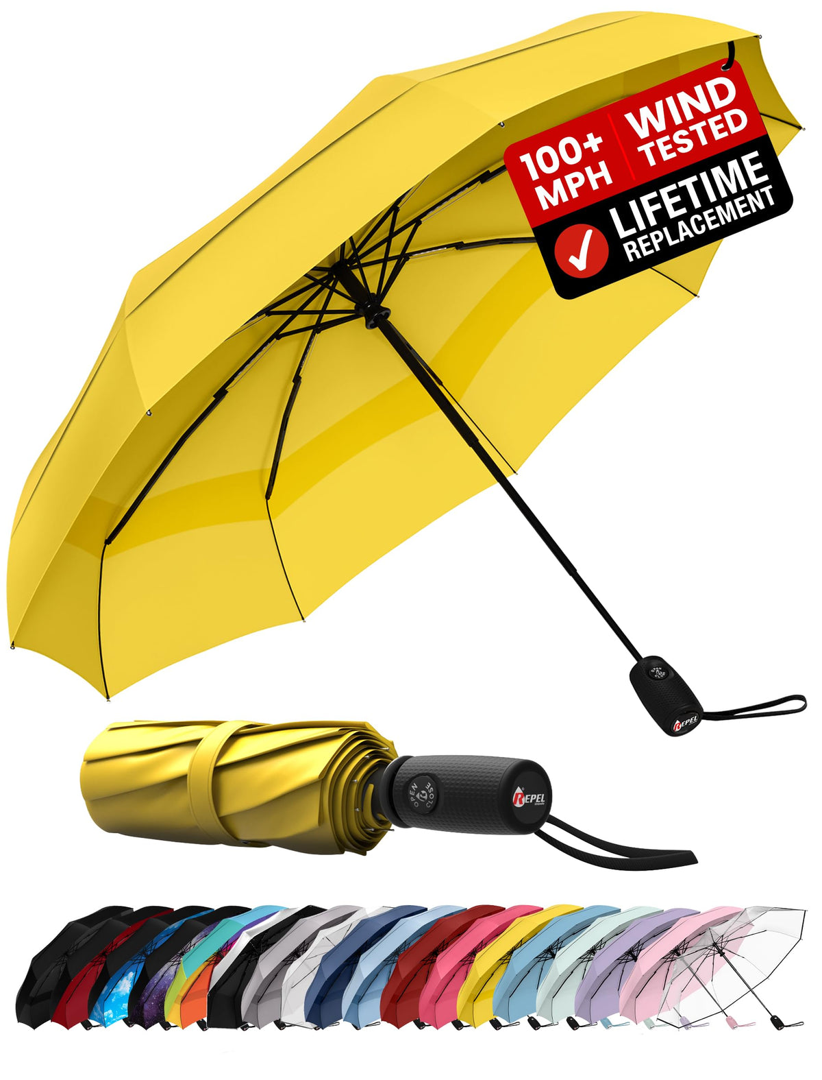 Windproof Travel Umbrella - Compact & Withstands Winds up to 100MPH, Strongest Premium Auto Folding Umbrella for Rain and Sun - Durable, Light & Portable for Women & Men, Fits Backpack & Cars Jansha Store