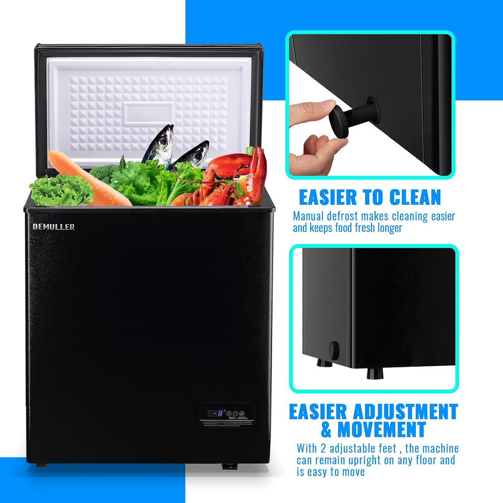 DEMULLER Chest Freezer 4.0 CU. FT Ultra-low Temperature Deep Freezers (Down to -12 ℉) with TWO Removable Baskets Accurate Display of Cabinet Temp Freestanding Black Jansha Store