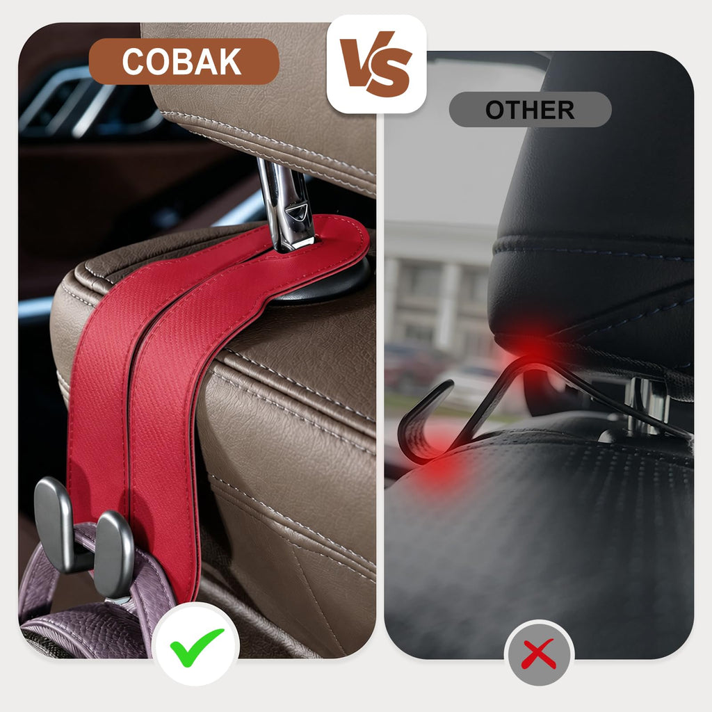 CoBak Purse Hook for Car - Universal Premium Stitched Leather and Aluminum-Magnesium Alloy Double Car Seat Back Storage Hook for Purses, Handbags, Bags (2 Pack),Black Jansha Store
