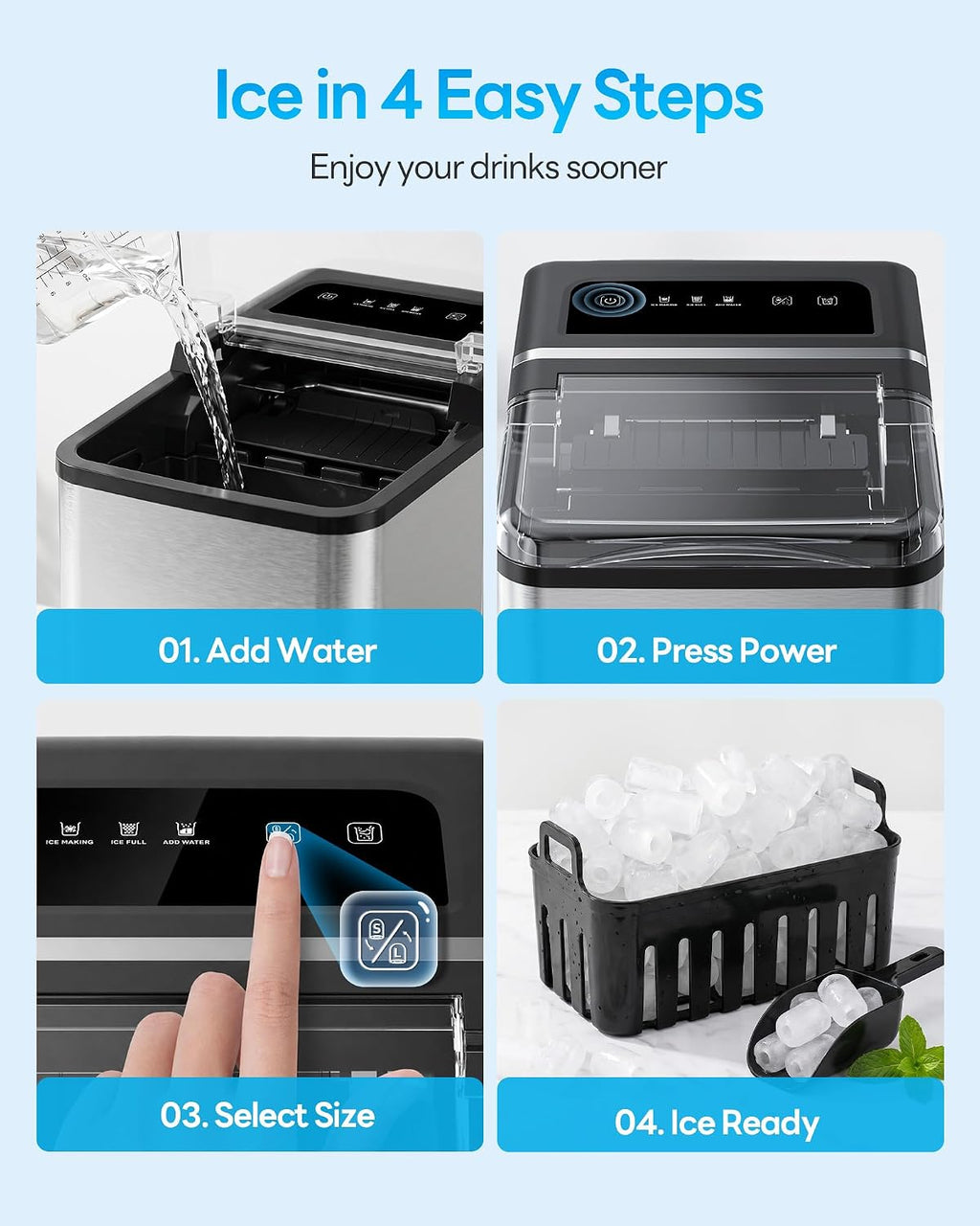 Ice Makers Countertop, 26.5Lbs/24H Ice Machine with 2 Sizes Bullet Ice, 9 Ice Cubes Release in 6 Mins, Self-Cleaning Portable Ice Maker with Ice Scoop and Basket for Home Kitchen Office Bar RV Jansha Store